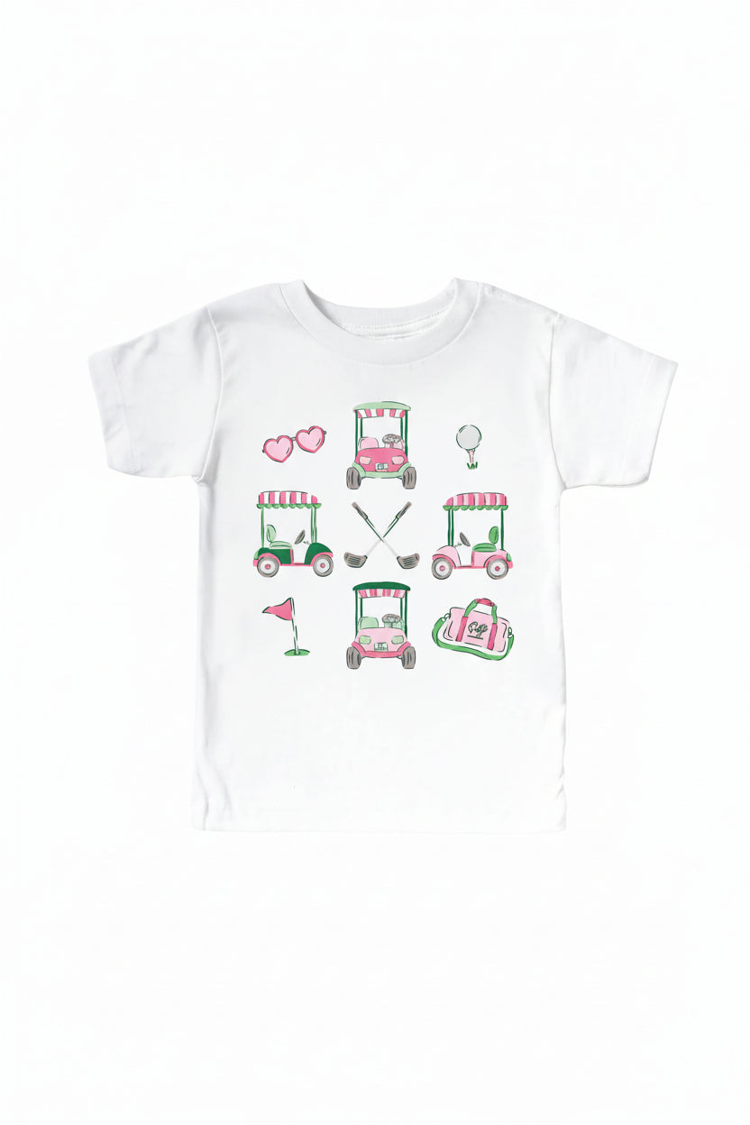 Pink Golf Favorites Kids Graphic Tee | White