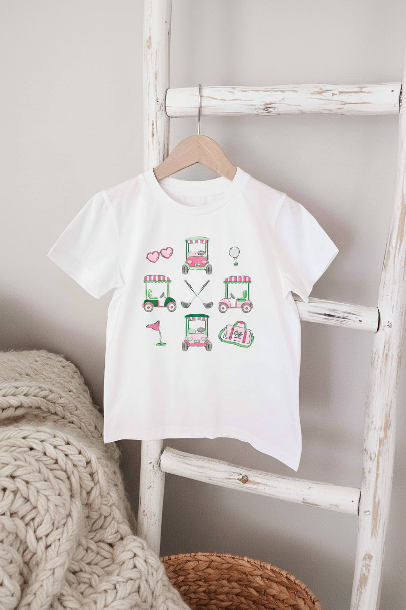 Pink Golf Favorites Kids Graphic Tee | White
